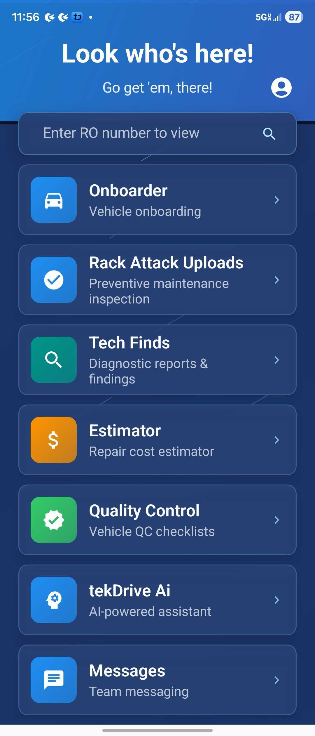 tekDrive Android dashboard